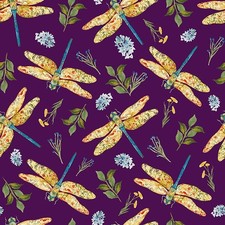 Dragonfly Dance Fabric  Dragonflies Toss Purple  Henry Glass YARD