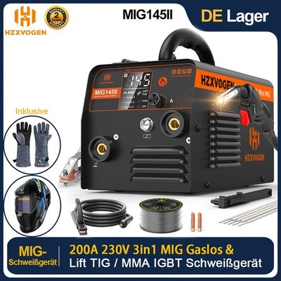 230V 200A MIG Schweißgerät Ohne Gas ARC TIG Kombischweißgerät Profi &Schweißhelm