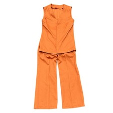 Polyester Pant and Shirt Set 1960's Womens Brown Orange