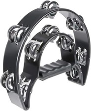 Half Moon Musical Tambourine Double Row Metal Jingles Hand Held Black