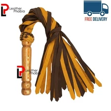 Flogger 25 Tails Thick Leather Suede & Nubuck with Laminated Carved Wood Handle