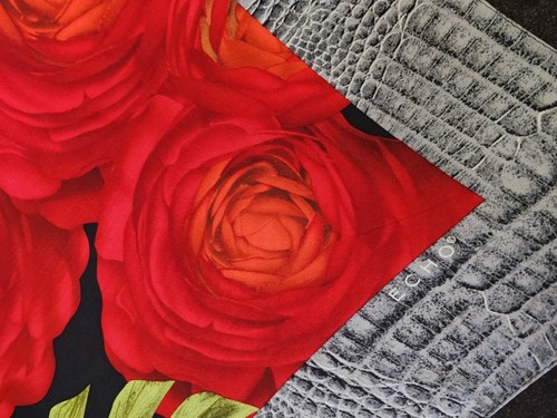 ECHO vintage Silk Scarf with roses, monstera leaves and a faux snakeskin border - Picture 2 of 9