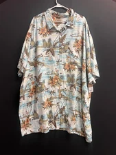 Foundry Short Sleeve Blue/white Tropical Hawaiian Cotton Shirt. Mens Size 4XLT