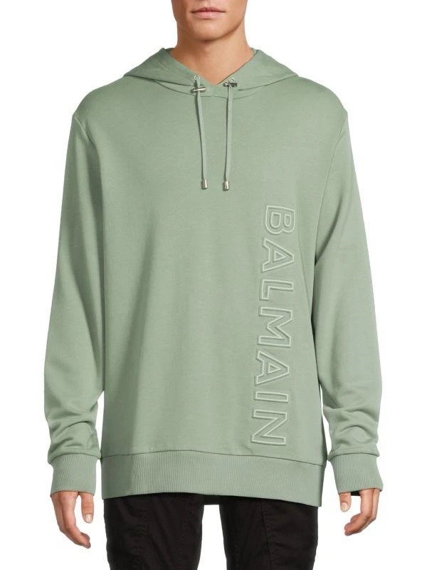 🇫🇷 ❗️NEW Balmain Paris Logo-Embossed Green Terry Hoodie Size L