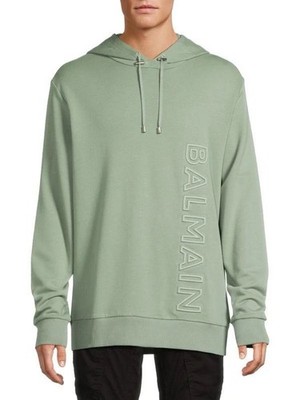 🇫🇷 ❗️NEW Balmain Paris Logo-Embossed Green Terry Hoodie Size L