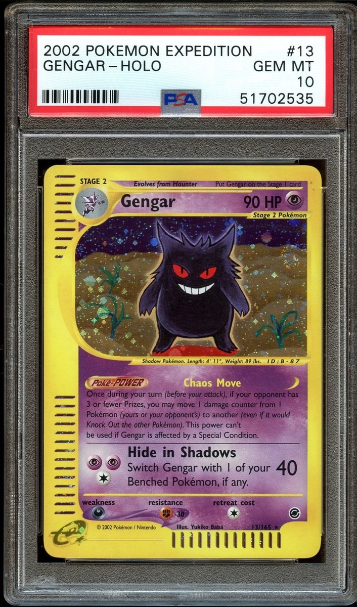 PSA 10 GEM MINT Gengar 13/165 HOLO SWIRL Expedition Base Set