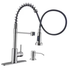  with Soap Dispenser, Commercial Single Handle Brushed Nickel Kitchen Faucet