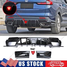 Gloss Blk Rear Bumper Lip Diffuser PP W/ LED Brake Fits 23-26 Honda CR-V Hybrid