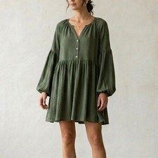 Show Me Your MuMu Size S Olive Green Sienna Long Sleeve Mini Swing Tunic Dress