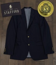 Stafford Mens Navy Blue 100 Wool Gold Button Blazer Sports Coat Jacket Size 38R