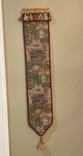 Vtg Hanging Jacquard Tapestry With Corded Trim Tassels Scene In France 8” X 44”