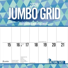 Jumbo Grid Large Print 2026 12x24" (Hanging) Square Wall Calendar | Matte Paper