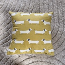 Fryetts sausage dog / dachshund cushion ~ Double sided ~ 16×16" ~ Mustard Yellow