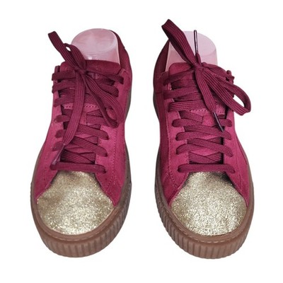 Puma Retro Inspired Suede Platform Glam Sneakers Size 6.5C Gold/Tibetan.