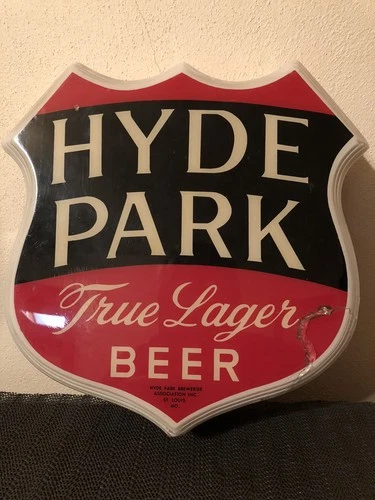 VTG HYDE PARK TRUE LAGER BEER PLASTIC SIGN ST LOUIS MO SELLING AS IS DAMAGED