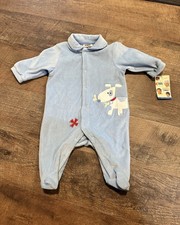 NWT VINTAGE 90s Y2K Carters Bodysuit 3-6m Blue Footed Sleeper Snap up Boy Puppy