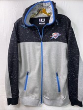 NBA Oklahoma City Thunder Zipper Hoodie Sweatshirt Logo Mens Large Gray Blue Blk
