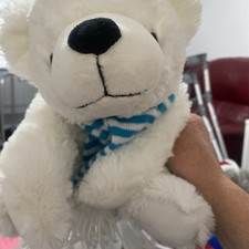 Clinton’s White Polar Bear Blue Stripe Scarf Soft Toy Plush Stuffed Animal 51