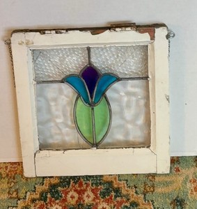 Reclaimed Leaded Light Stained Glass Window Floral Design Art Nouveau Style
