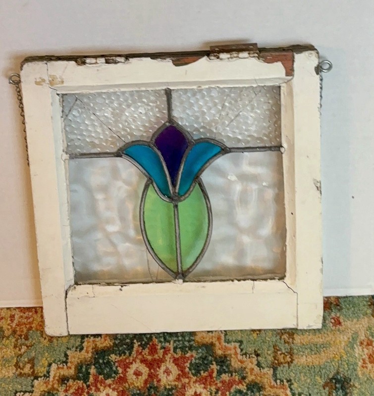 Reclaimed Leaded Light Stained Glass Window Floral Design Art Nouveau Style