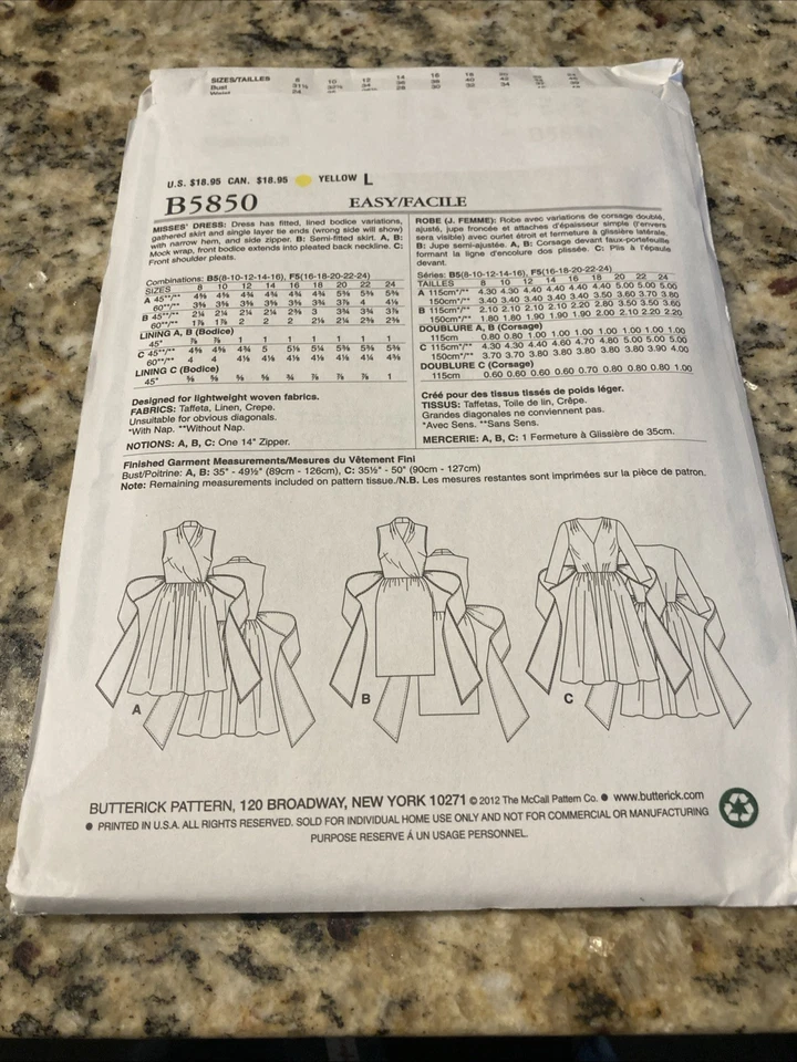 Lot Of 2 NEW Butterick Women’s Dress And Jacket Patterns Sizes 16-18-20-22-24 - Image 3 of 4