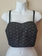 SAYISHA Black Saree Blouse Metallic Silver Brocade Crop Top Camisole Bustier