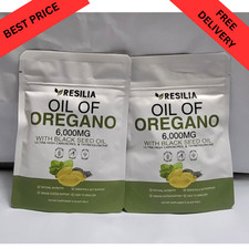 2 Sealed Resilia Oil Of Oregano 6,000 Mg, With Black Seed Oil, 60 Softgels Each