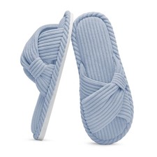Evshine Fall House Slippers for Women Corduroy Cross Bow Indoor Slippers Open...