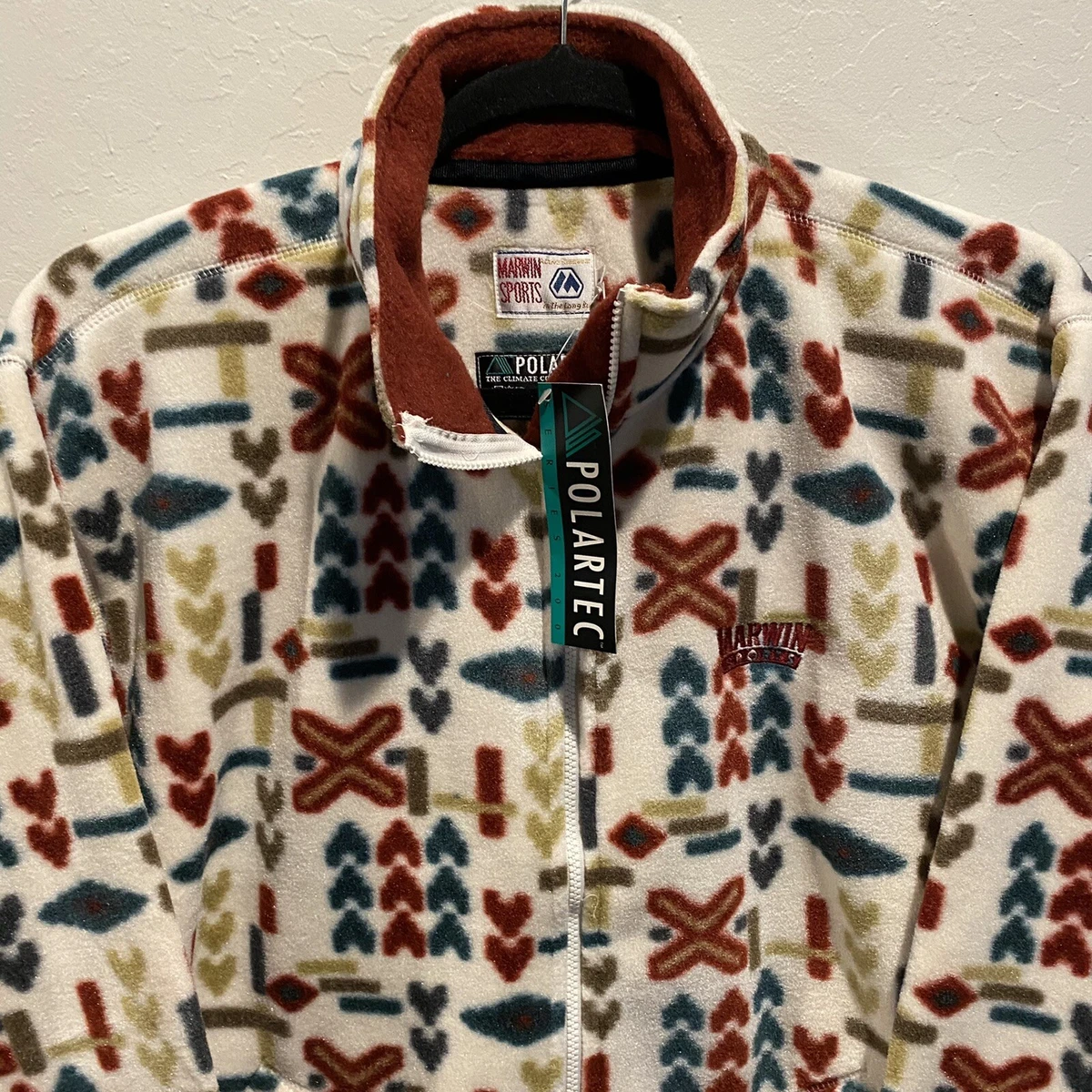 Vintage Polartec 200 Series Full Zip Fleece Sweater Aztec Size Medium