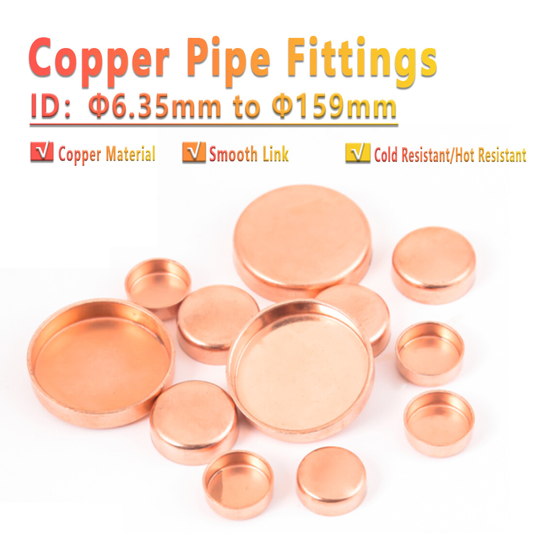 Copper End Feed Stop End Cap Fittings Inside Dia 9.52mm-108mm For Pipe Plumbing