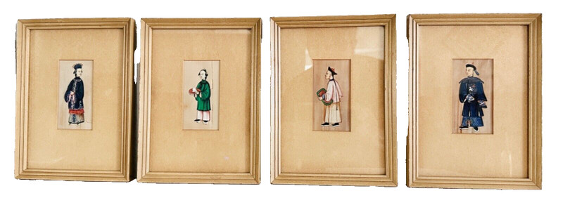 Set of 4 Antique Chinese Gouache Pith Paintings 19th century