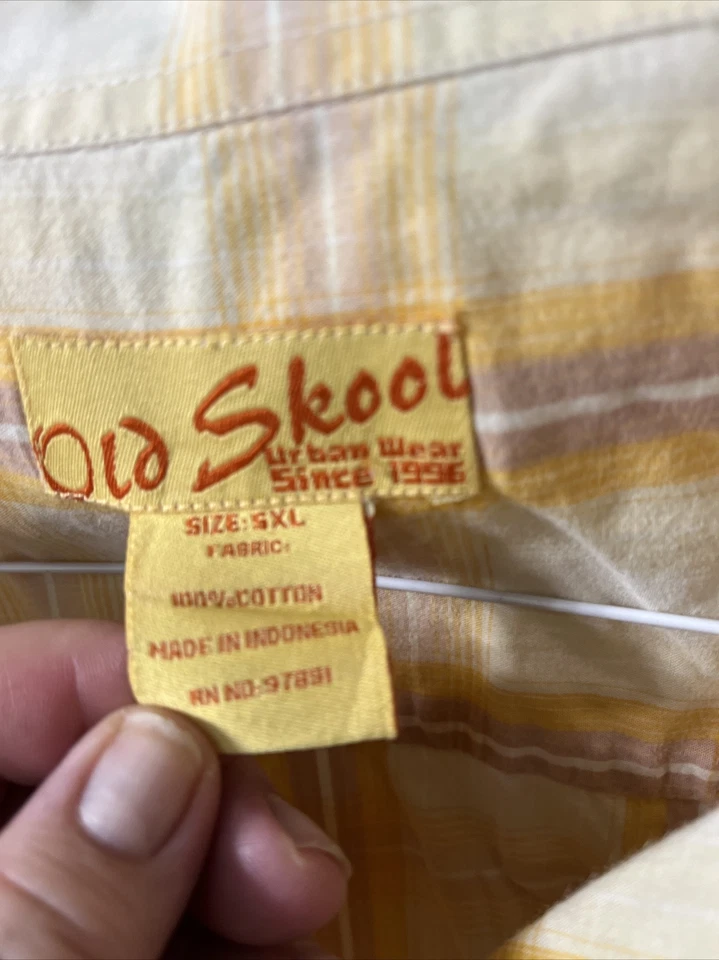 Camisa Old Skool Urban Wear Para Hombre Grande 5XL Amarilla Manga Corta Con Botones 5X-Grande Foto 2 de 4