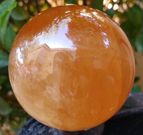 2.3" Honey Yellow Calcite Quartz Crystal Sphere Ball Orb Rainbows Star, 306g - Picture 13 of 17