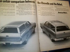 1969 AMC Rebel Station Wagon large-mag 2-pg car ad- "An unfair comparison..."