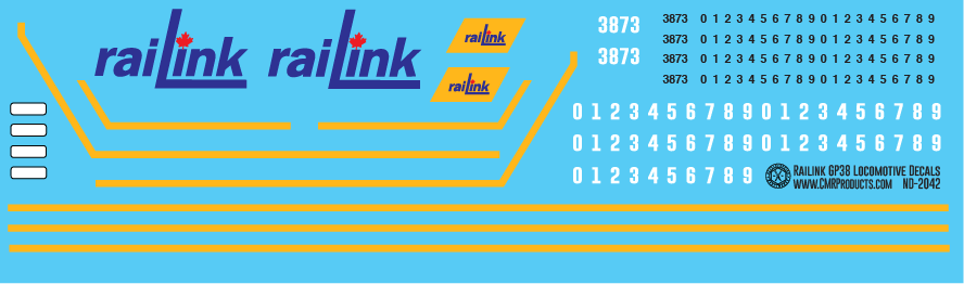 N Scale - Railink Canada GP38 Locomotive White Number Decals