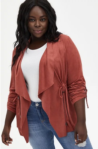drape front suede jacket