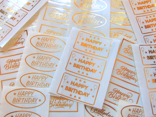 Happy Birthday Sticker GläNzend Gold Folie Auf Klarem Klebeetiketten FüR Karten-image