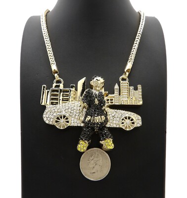 ICE BLING MONEY SWAGGER PIMP PIECE WITH 36'' FRANCO CHAIN GOLD PLATED