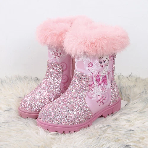 Winter Kids Girls Elsa Princess Crystal Sequin High Boots& velvet Christmas gift - Picture 2 of 50