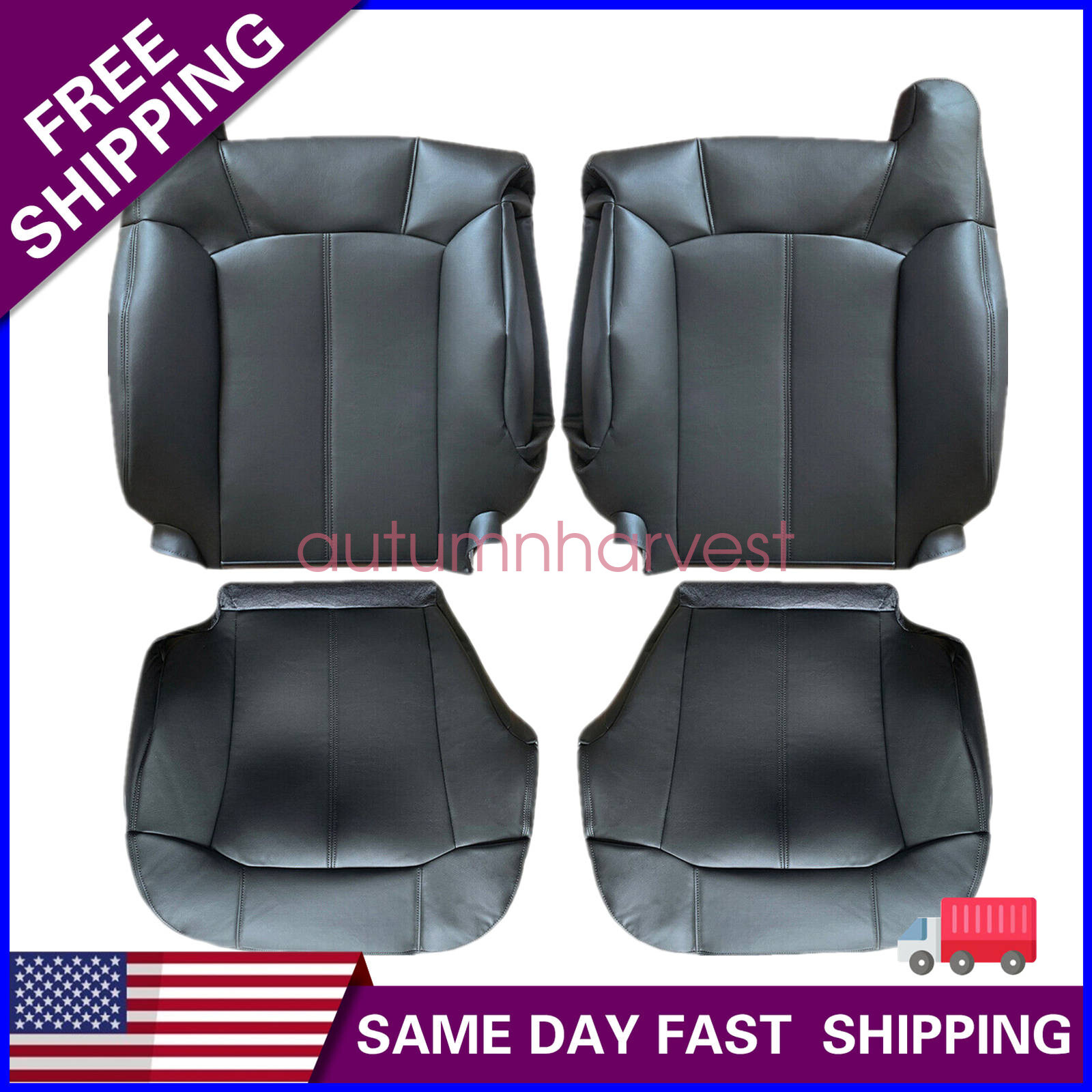 Dark Gray Both Side Bottom & Lean Back Seat Cover for 1999-2002 Chevy Silverado