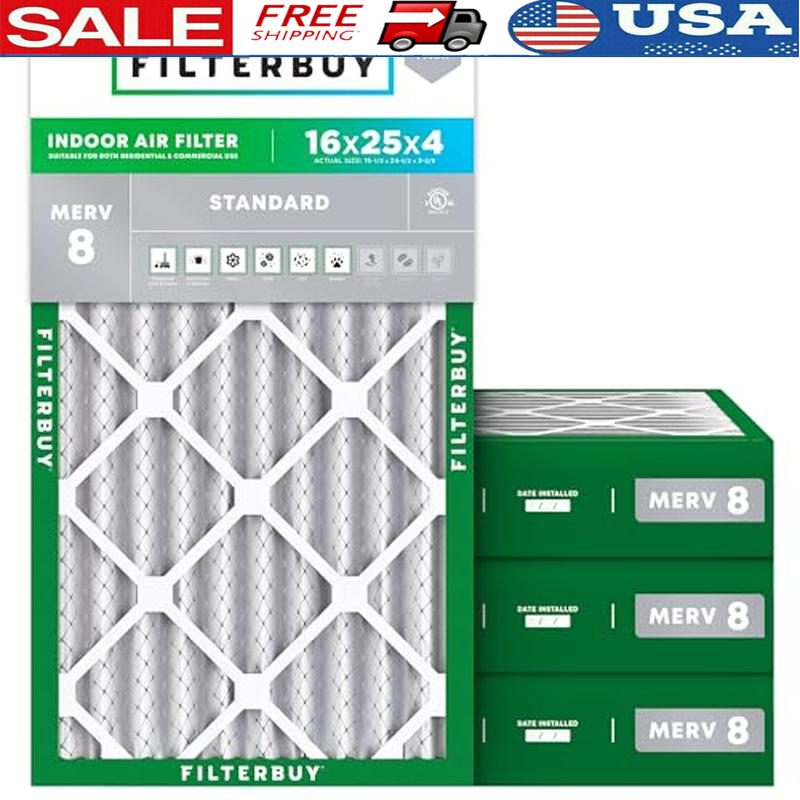 16x25x4 MERV 8 Pleated HVAC Air Filter 4-Pack for Dust & Pollen