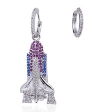 Spaceship Air Plane CZ Dangle Drop Earrings Studs Loop Hoop Rhodium Plated W1002