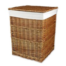 Square Natural Wicker Laundry Basket Washing Bin Woven Linen Lined Storage