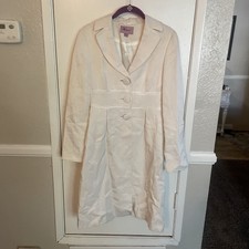Monsoon White Lined Long Button Down Jacket Size 4