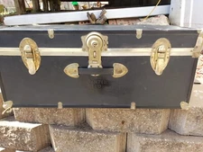 Vtg Wood Toy Storage Box Coffee Table Base US Military Wood Lined Steamer Trunk