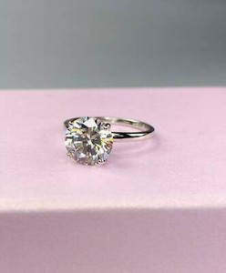 Authentic 3Ct Round Moissanite Four Prong Solitaire Engagement Ring 14K Yellow Gold Plated