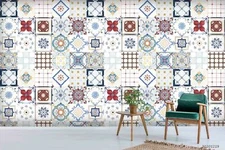 3D Tiles Floral Pattern Wallpaper Wall Mural Removable Self-adhesive Sticker327