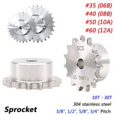 Pitch 3/8" to 3/4" Stainless Steel Sprockets 10T-30T for #35 - #60 Roller Chains