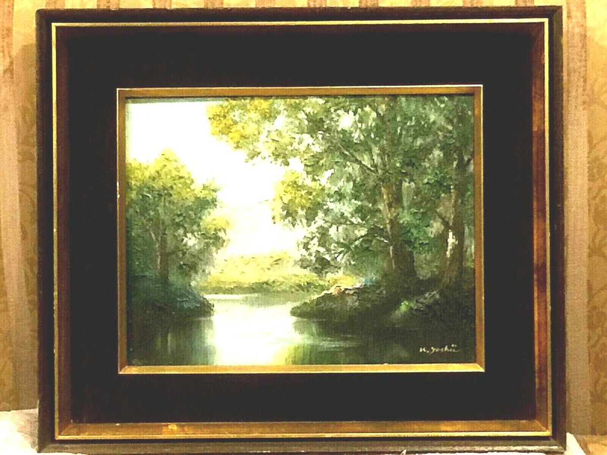 OIL ON CANVAS PAINTING LAKE LANDSCAPE BY ASIAN JAPANESE 