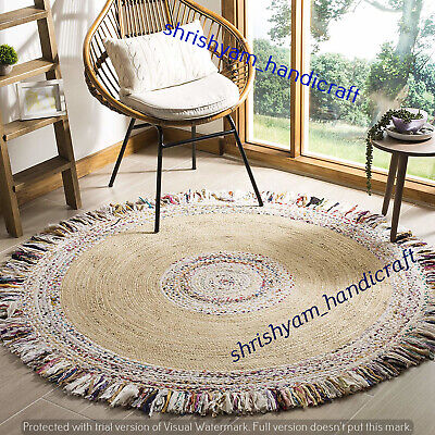 Abani Rugs All-Natural Jute Round Area Rug Circle Design 6' x 6' Soft Textured Premium Fiber Bohemian Living Room Rug 
